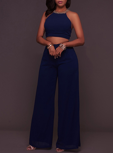 Women's Two Piece Set - Chiffon Palazzo Pants / Crop Top Set